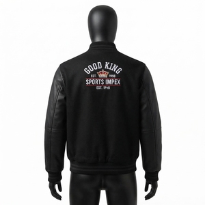 High Street <b>Leather</b> Sleeves Letterman Varsity Breathable Winter <b>Long</b> Sleeves Baseball <b>Jacket</b> for Men - Product Image 4