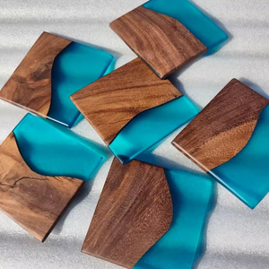 Posavasos de resina epoxi de madera de diseño único hermoso para café, té, bebida, taza de té redonda cuadrada personalizada de madera - Product Image 1
