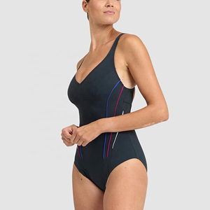 Women One Piece Swimsuit Striped Scoop Neck High Waist Quick Dry Spandex Polyester Swimwear - Product Image 3