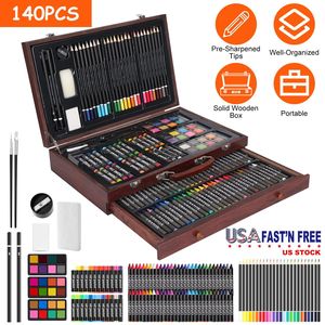 Professionale 140 pezzi Art forniture Kit elegante scatola di legno matite colorate olio pastelli acquerello pennelli gomma per bambini - Product Image 2
