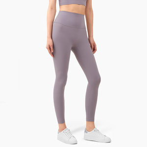 High Waist Full Length <b>Leggings</b> Solid Color Stretchy Breathable Sporty Knitted Spandex Polyester Women's Workout Pants - Product Image 2