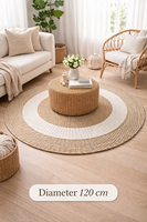 Tapis rond traditionnel Gubuk Bali 120x2x120 100% fait main en jonc de mer synthétique durable pour salon intérieur Diwali