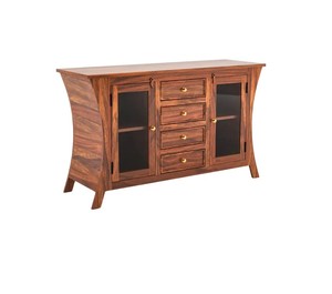 Wholesale Modern Curved Solid Wood <b>Sideboard</b> 2 Glass Door Buffet Cabinet with 4 Drawers For Home | Pindel Handicraft - Product Image 5