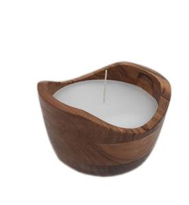 Bol à bougie ovale en bois d'acacia et cire, couleur naturelle, grande taille - Product Image 3