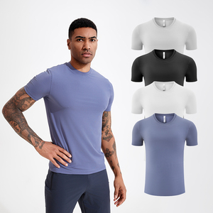 T-shirts de fitness pour hommes 100 % coton, coupe classique, en tissu tricoté, vêtements de sport, séchage rapide, écologiques, haute qualité, avec bordure contrastée - Product Image 2
