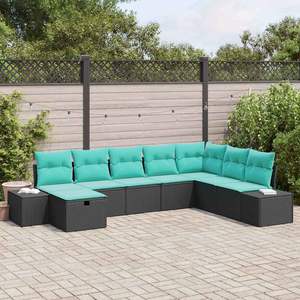 Ensemble de canapé de jardin en polyrotin noir 8 pièces avec coussins, collection de meubles d'extérieur élégante - Product Image 1