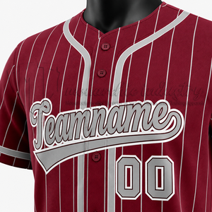 Camiseta de Béisbol a Rayas Rojas para Hombre, Manga Corta, Cierre de Botones, Transpirable, de Poliéster, con Logotipo en la Manga Izquierda - Product Image 6