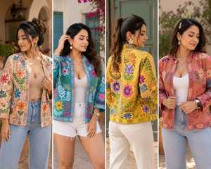 Suzani Embroidered Knitted Velvet <b>Fabric</b> <b>Medium</b> Weight 150D Yarn for Girls' Jackets - Product Image 4
