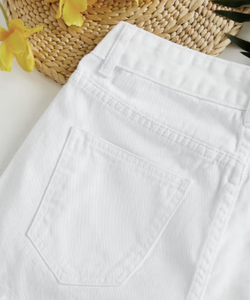 <b>Women's</b> <b>White</b> Denim <b>Shorts</b> Mid Rise Casual Jean Jorts Frayed Hem Summer Bottoms - Product Image 6