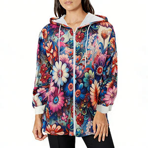 Oferta en Temu: Sudadera con capucha y cremallera para mujer, diseño floral brillante, manga larga, ligera, con cordón ajustable, para uso casual. - Product Image 6