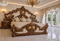 Ensemble de lit DST Exports en teck sculpté avec visage de lion, finition blanc or moderne, taille standard, hauteur réglable, 2 tiroirs, chambre à coucher