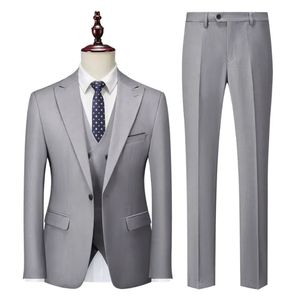 Ensemble de costume d'affaires gris pour homme, style britannique, simple boutonnage, col en V, infroissable, respirant, mélange de laine 280g, coupe classique - Product Image 1