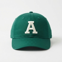 Casquette de baseball verte avec lettre A brodée en blanc, 6 panneaux, ajustée, unisexe, décontractée