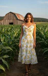 Multi Floral Printed Yellow Floral Midi Dress <b>Spaghetti</b> <b>Strap</b> Georgette Summer Beach Dress Formal Summer Wear Midi Maxi Dress - Product Image 3