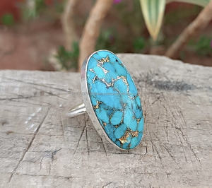 Wholesale <b>Turquoise</b> Oval Cut Gemstone 925 Sterling Silver Handmade Classic Style Women's Bezel Setting Statement <b>Ring</b> - Product Image 2