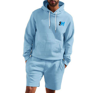 Top Material Made <b>Men</b> Slim Fit Winter French Terry Hoodie Set 100% Cotton Soft Breathable Fabric <b>Long</b> Sleeves <b>Shorts</b> Set - Product Image 2