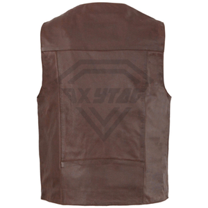 Mens <b>Brown</b> Leather Motorcycle <b>Vest</b> Snap Front Biker Riding Waistcoat Custom Wholesale Manufacturer Direct Quality Apparel - Product Image 5