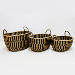 Seagrass <b>Storage</b> <b>Baskets</b> Set of 3 <b>Rectangular</b> Bohemian Style Woven <b>Baskets</b> with Handles for Home Organization Living Room Decor - Product Image 1