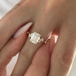 Emerald Cut Moissanite Engagement <b>Ring</b> Emerald Engagement <b>Ring</b> Branch <b>Boho</b> Anniversary <b>Ring</b> Yellow Gold Twig and Leaf Wedding . - Product Image 4