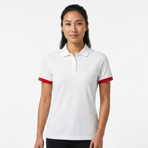 Polo de Manga Corta Blanco para Hombre con Ribete Rojo, Algodón, Casual, Transpirable, Corte Regular, Diseño Tejido de Color Sólido - Product Image 5