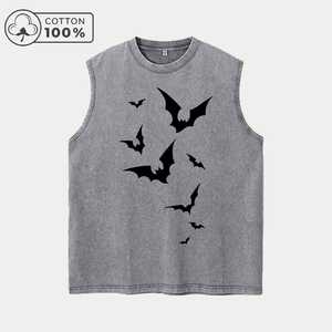Débardeur Homme Nouvelle Qualité Imprimé Chauve-souris Simple Rétro Lavé Gilet Décontracté Été Coton Pur Épais Sans Manches Tendance - Product Image 4