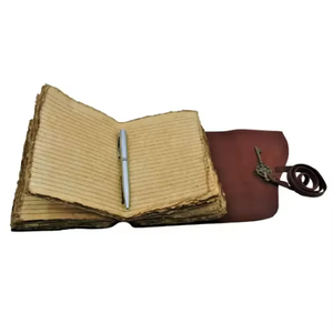 สมุดบันทึกหนังแท้สีน้ำตาลวินเทจทำมือ พร้อมสายคล้องกุญแจแบบโค้ง กระดาษขอบหยักสำหรับวาดภาพ เหมาะสำหรับเป็นของขวัญและโปรโมชั่น - Product Image 3