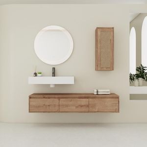 Mobile bagno sospeso da 60 pollici con lavabo in resina e mobiletto laterale, 3 cassetti a chiusura ammortizzata, design a montaggio a parete - Product Image 1