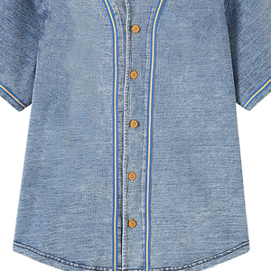Premium SGRho Denim <b>Baseball</b> Jersey for Women | Greek Letter Button-Up Shirt | Premium Embroidered Applique Sorority Denim - Product Image 3