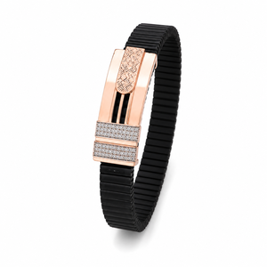 Bracelet extensible en or massif 18 carats avec accent en céramique noire et diamant, finition polie, bijoux de luxe modernes pour homme, cadeau de mariage ou de fête - Product Image 4