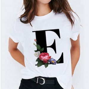 เสื้อยืดผู้หญิงผ้าฝ้าย 100% ระบายอากาศได้ดี พิมพ์ลายดอกไม้และตัวอักษร สำหรับฤดูร้อน - Product Image 5