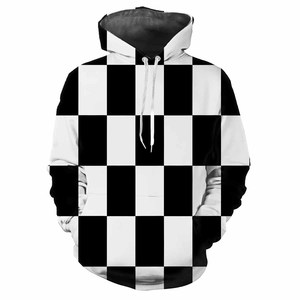 Sudadera con Capucha Unisex, Diseño a Cuadros, Bordada, Corte Holgado, Patrón Geométrico, Estilo Casual, Impresión por Sublimación, 100% Algodón Tejido, para Invierno - Product Image 1