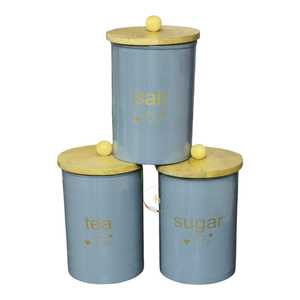 Ensemble de contenants de rangement en métal et en bois faits à la main, écologiques, avec couvercles hermétiques, jolies boîtes de cuisine modernes pour le sel, le sucre, le thé - Product Image 2