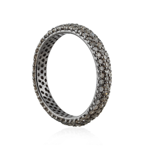 Champagne Pave Diamond Oxidized 925 <b>Silver</b> Full <b>Eternity</b> Band <b>RIng</b> Handmade Fine Jewelry Wholesale Unisex - Product Image 5