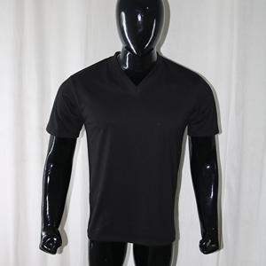 T-shirt à manches courtes col en V noir pour homme, coupe classique, couleur unie, décontracté, en coton tricoté, FINER THREADS - Product Image 2