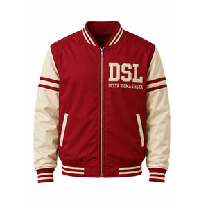 เสื้อแจ็คเก็ตวาร์ซิตี้ Delta Sigma Theta สำหรับผู้ชาย สีแดงเข้ม ปักลาย 1913 สไตล์ Preppy แบบซิปด้านหน้า - Product Image 2