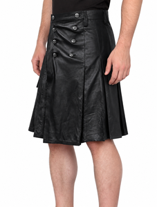 Vente en gros de kilt en cuir véritable pour hommes, couleur noire unie, coupe classique, vêtements européens - Product Image 3