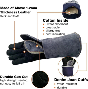 BBQ <b>Gloves</b> Leather Heat Resistant <b>Cooking</b> <b>Gloves</b> Kitchen Use Supplier Leather BBQ <b>Gloves</b> Heat Resistant Cut Resistant <b>gloves</b> - Product Image 4