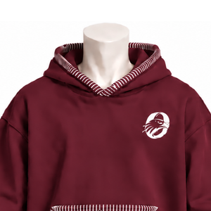 Sweat-shirt à capuche épais bordeaux avec bordure cousue, effet vieilli, surpiqûres contrastées, poche kangourou, coupe oversize décontractée - Product Image 3