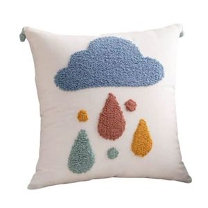Tufted Cloud Raindrop <b>Throw</b> <b>Pillow</b> Square Cotton Embroidery Design Minimalist Decorative Cushion Cover Washable Hand Wash - Product Image 1
