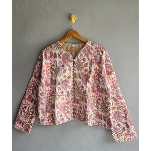 Floral Quilted Cotton Jacket for Women Reversible Printed <b>Cardigan</b> Boho Casual Outerwear for <b>Spring</b> Summer gift for her - Product Image 1