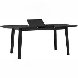 Modern Black <b>Round</b>-to-Oval Extension <b>Table</b> Durable MDF <b>Wood</b> Finish and <b>Solid</b> <b>Wood</b> Legs Space Saving <b>Dining</b> for Apartment - Product Image 4
