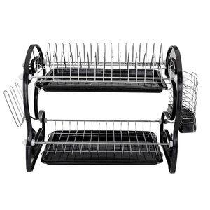 Scolapiatti Nero Multifunzionale a Doppio Strato con Ripiano per Ciotole, Piatti, Bacchette e Cucchiai - Product Image 2