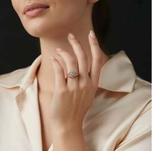 Anillo de Boda Real para Ella en Plata de Ley con Piedra de Moissanita Azul - Product Image 2