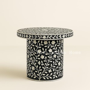 <b>Round</b> Flower Pattern Bone Inlay Nightstand with Unique Design <b>Bedside</b> <b>Table</b> for Home Office Decor - Product Image 1