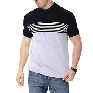 เสื้อยืดผู้ชายสีบล็อก แขนสั้นสีดำเทา ลายทาง แฟชั่นลำลอง สตรีทแวร์ ขายส่งจากโรงงาน - Product Image 2