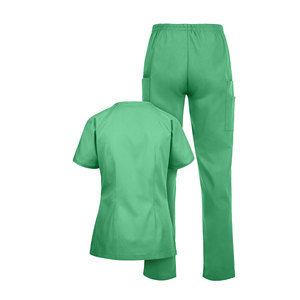 Conjunto de uniforme médico verde para mujer, top con cuello en V y bolsillos, y pantalones cargo, uniformes de hospital para trabajadores de la salud. - Product Image 6