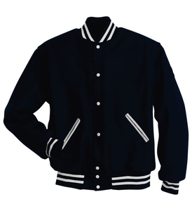 Men's Navy Blue Varsity Jacket Formal Style Regular Fit Stand Collar <b>Covered</b> <b>Button</b> Closure Polyester/Cotton Material Windproof - Product Image 3