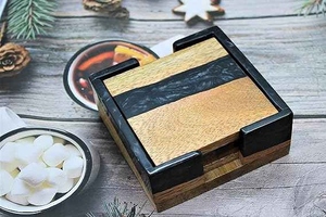 Handmade Acacia Wood <b>Epoxy</b> Resin Eco-Friendly Non-Toxic Drink Coasters Set | Modern Custom Logo Gift Coasters for <b>Coffee</b> <b>Table</b> - Product Image 2
