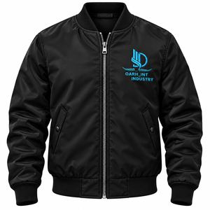 Blouson bomber noir pour homme à col montant, fermeture éclair sur le devant, logo brodé, vêtement d'extérieur décontracté pour l'automne - Product Image 1