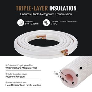 Set di tubi per climatizzazione da 25FT per sistemi HVAC, tubi in rame da 1/4'' e 3/8'' D.E. con isolamento a triplo strato per aria condizionata - Product Image 5